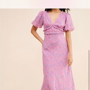 ASTR The Label Esperanza Puff Sleeve  Midi Dress size small